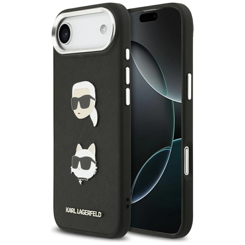 Etui Karl Lagerfeld FW Grained Karl & Choupette Heads Pins & Logo do iPhone Air Czarny