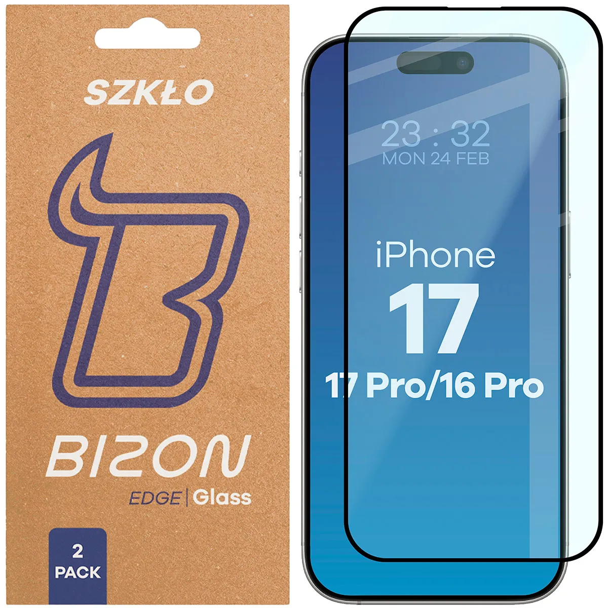 Szkło hartowane Bizon Edge Duo do iPhone 17 / 17 Pro / 16 Pro