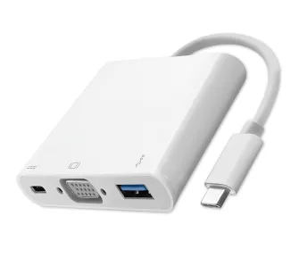 Hub USB Qoltec 50426 Adapter USB-C 3.1 3w1 USB 3.0 VGA USB-C 3.1 PD 92W Biały