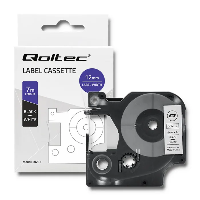 Taśma Qoltec do DYMO D1 45013 12mm x 7m Biała/ Czarny nadruk