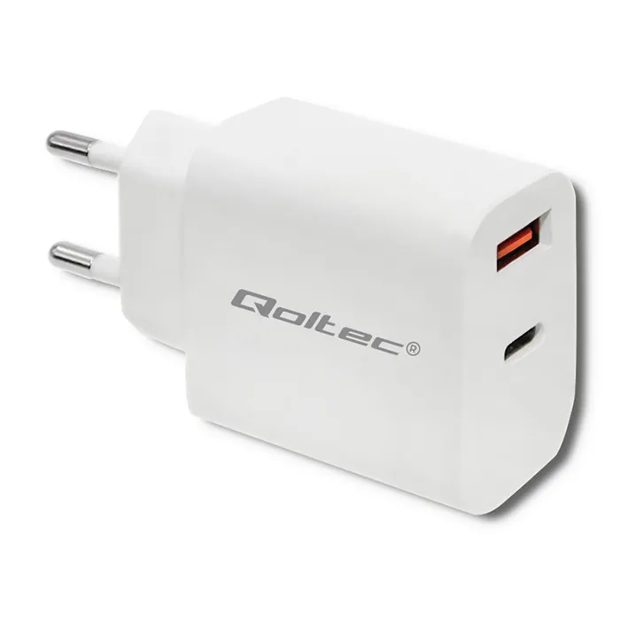 Ładowarka sieciowa Qoltec 51714 USB-A USB-C 18W Biały