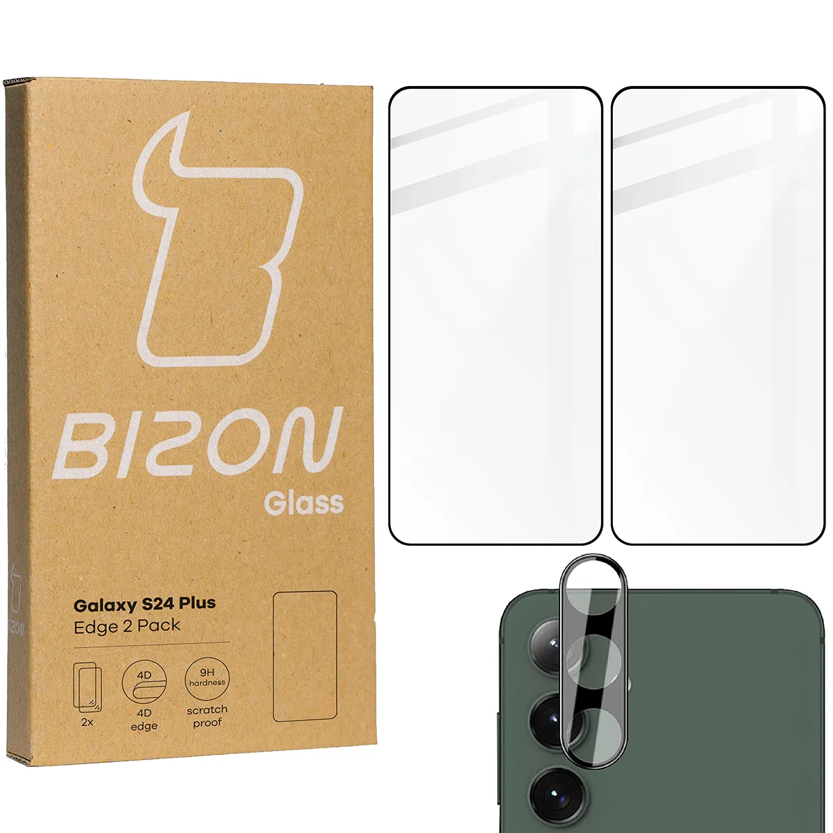 Zestaw ochronny Bizon 2x Szkło + szybka na aparat Edge 2 Pack do Samsung Galaxy S24 Plus