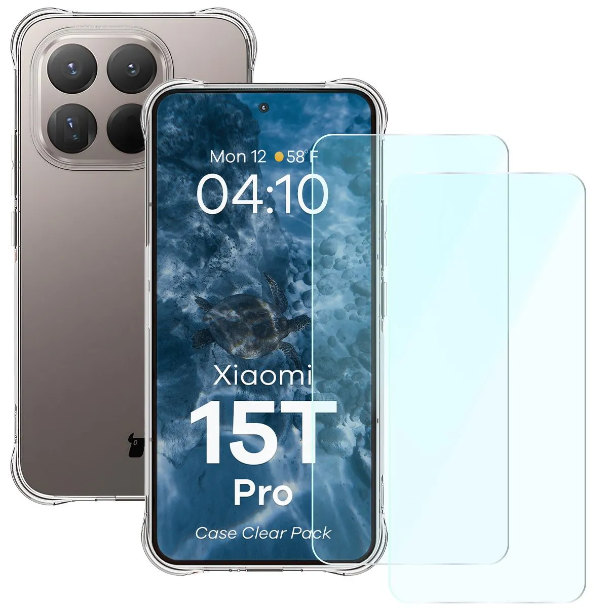Etui Bizon elastyczne etui + 2x szkło hartowane Clear Pack do Xiaomi 15T Pro