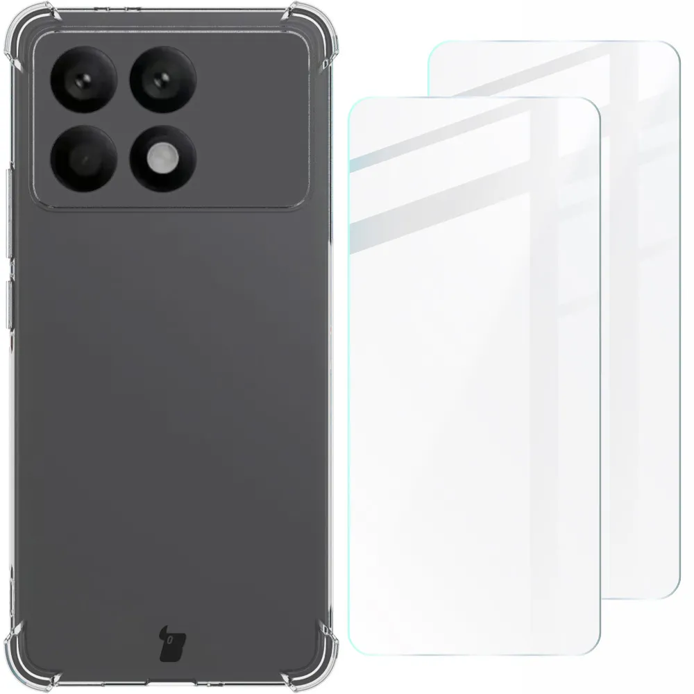 Etui Bizon elastyczne etui + 2x szkło hartowane Clear Pack do Xiaomi Poco F6 Pro