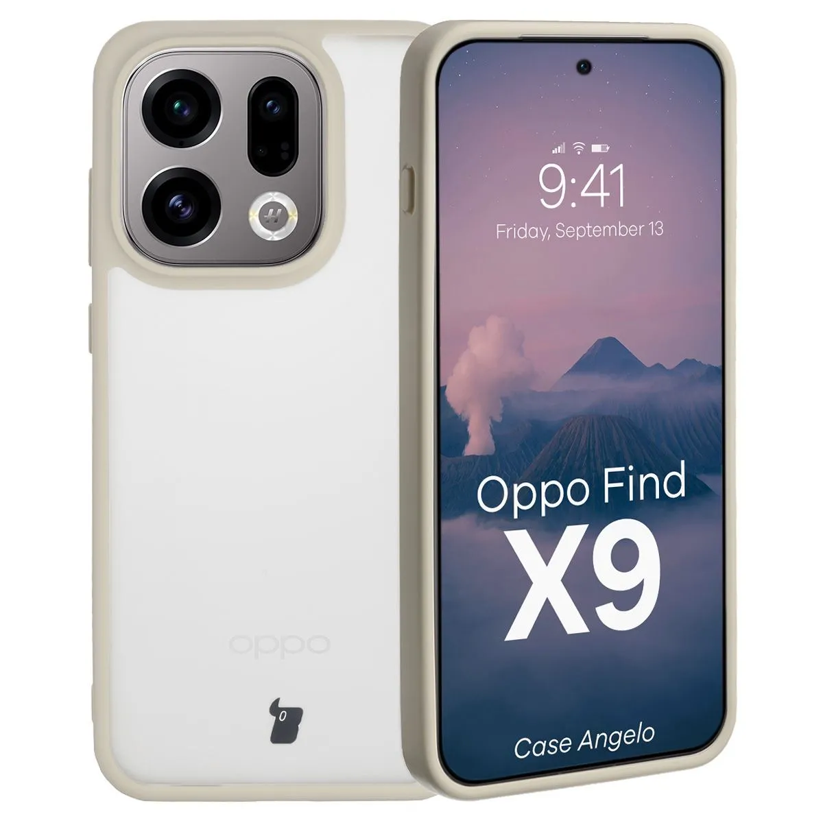Etui Bizon Angelo do Oppo Find X9 Półprzeźroczyste z beżową ramką