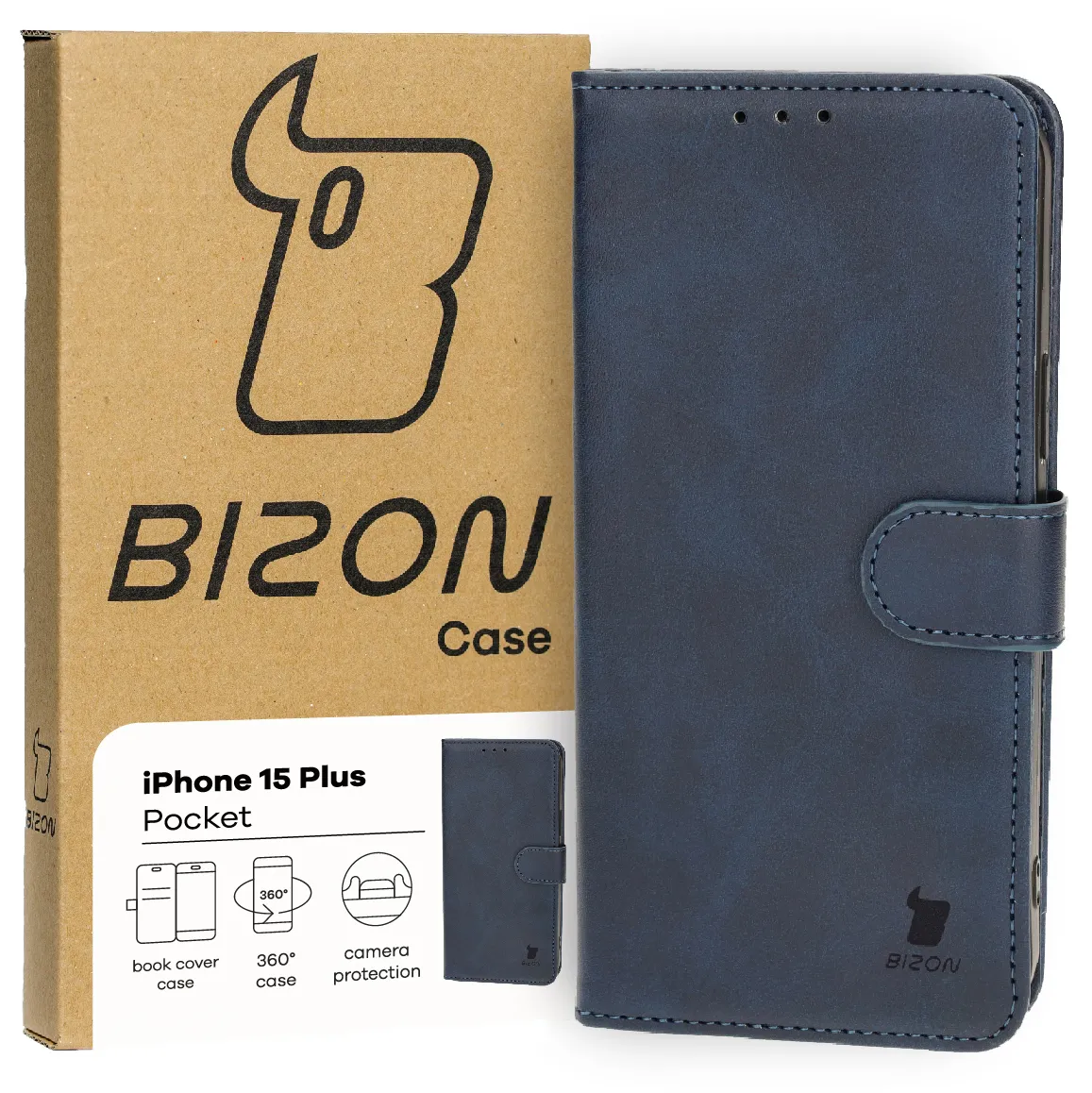Etui Bizon Pocket do Apple iPhone 15 Plus Granatowy