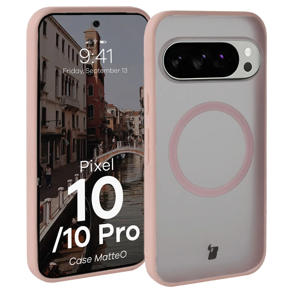 Etui Bizon MatteO do Vivo X300 Pro Półprzezroczyste z różową ramką