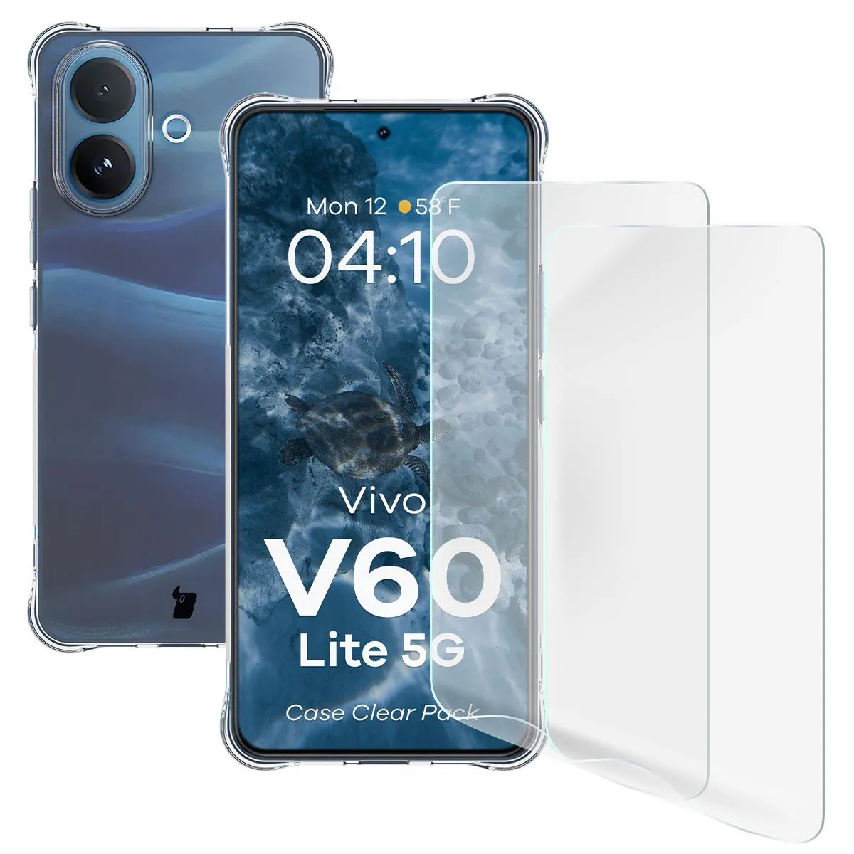 Etui Bizon elastyczne etui + 2x folia ochronna Clear Pack do Vivo V60 Lite 5G