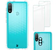 Bizon elastyczne etui + 2x szkło hartowane + szkło na aparat Clear Pack do Motorola Moto E20