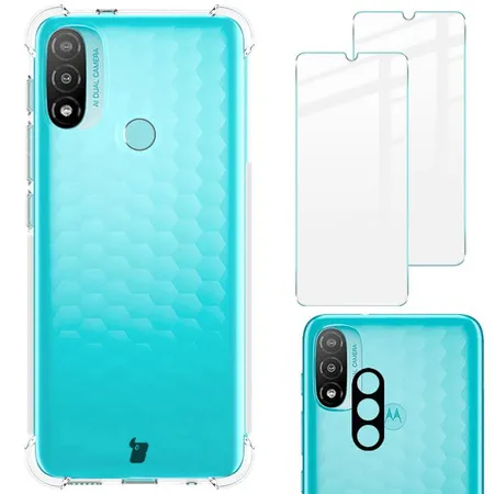 Bizon elastyczne etui + 2x szkło hartowane + szkło na aparat Clear Pack do Motorola Moto E20
