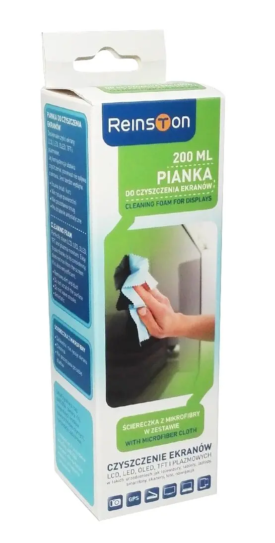 Zestaw Reinston ECH004 pianka do czyszczenia ekranów 200ml + mikrofibra