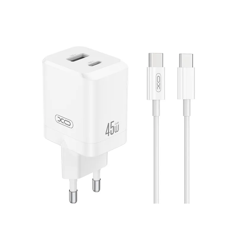 Ładowarka sieciowa XO CE36 USB-A USB-C 45W Biały + Kabel USB-C do USB-C
