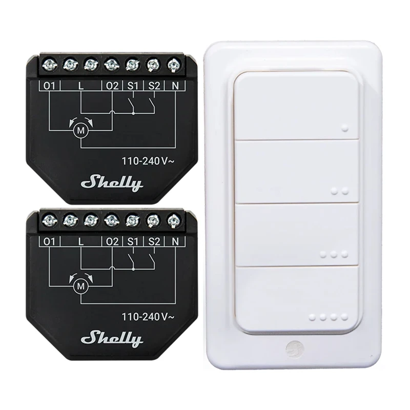 Sterownik Shelly do Żaluzji/Zasłon WiFi Shutter 2szt + BLU RC Button 4