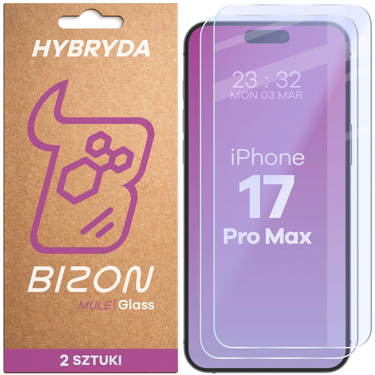 Szkło hybrydowe Bizon elastyczne Glass Mule Duo do iPhone 17 Pro Max 2 sztuki