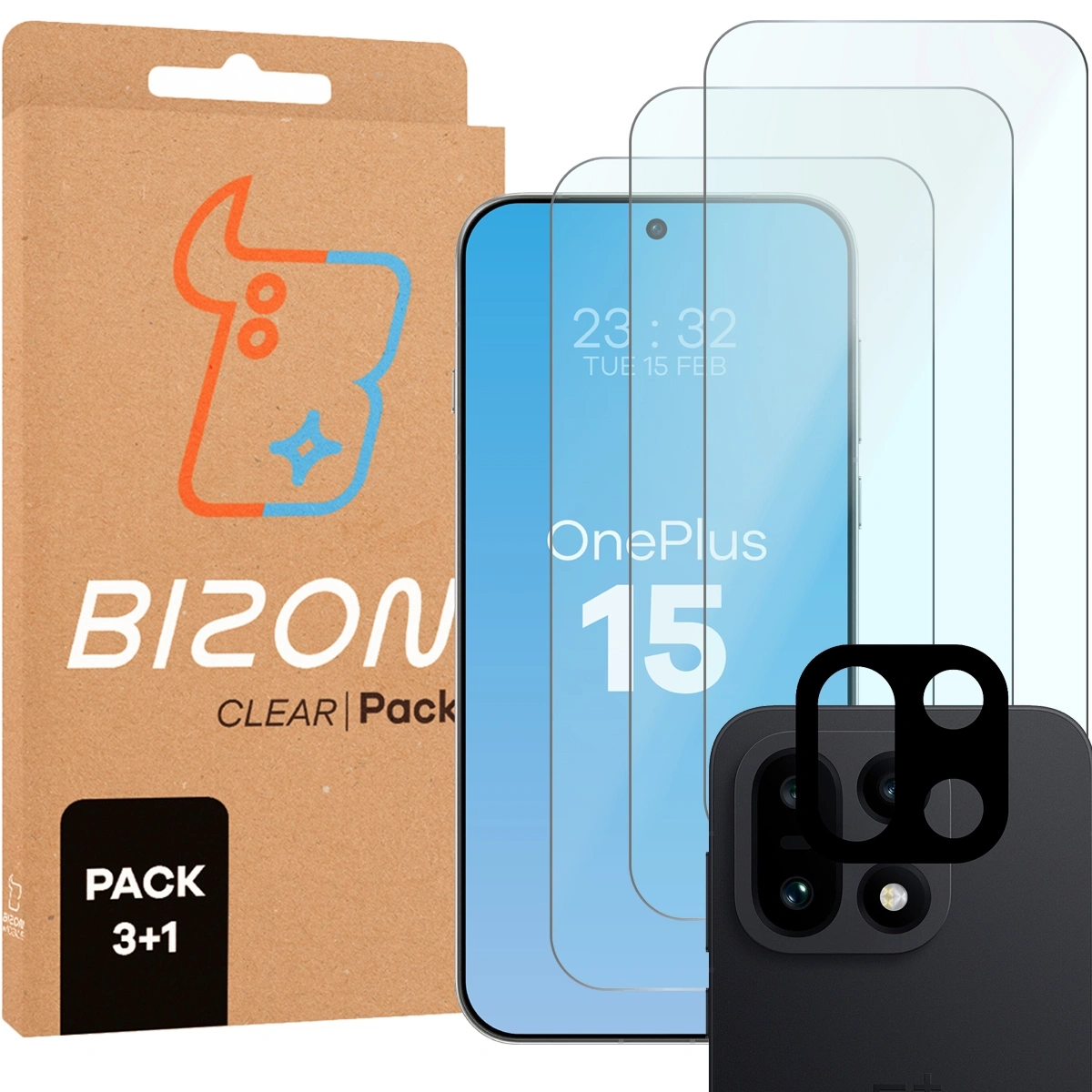 Folia hydrożelowa Bizon Szkło + szybka na aparat Glass Clear Pack do OnePlus 15 3 sztuki