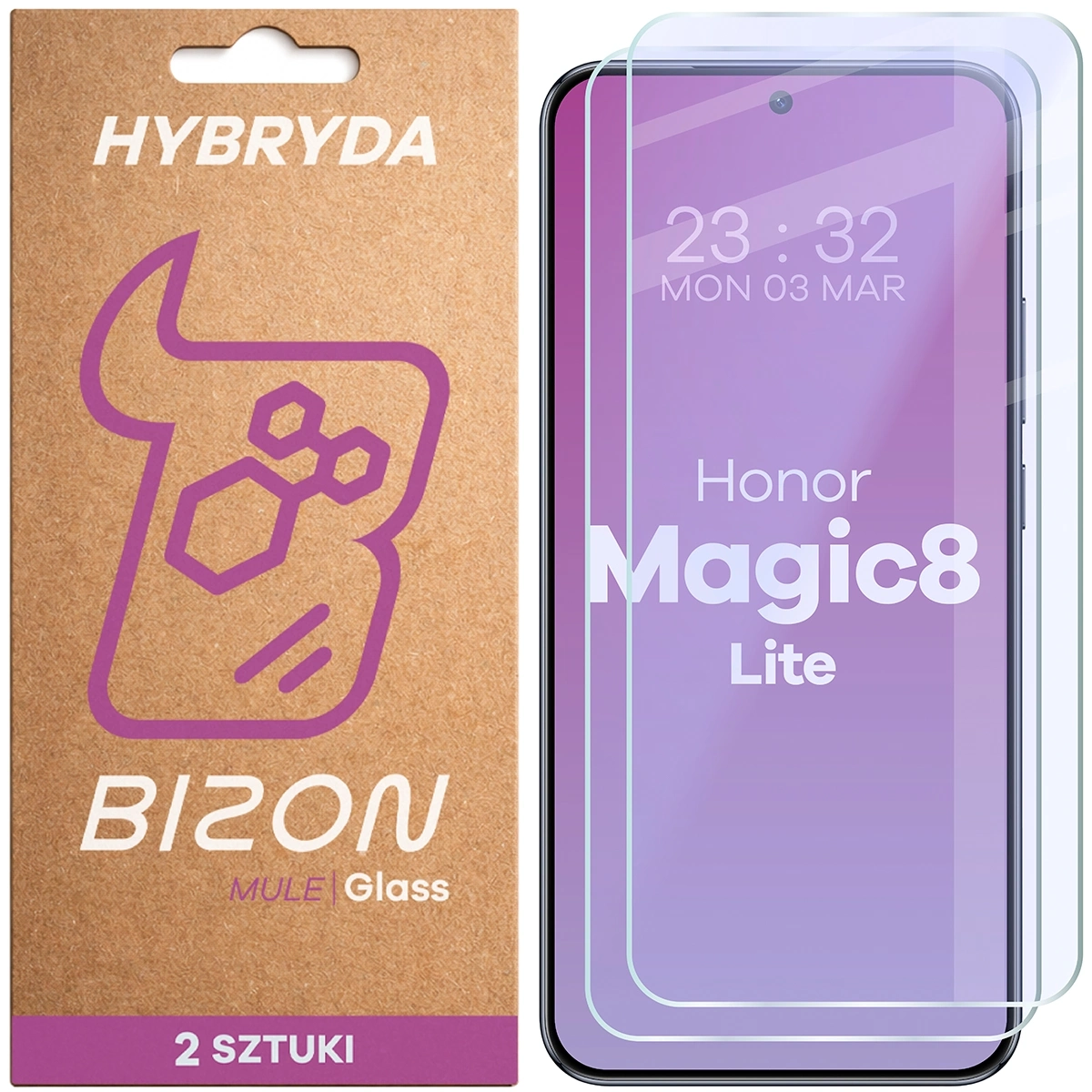 Szkło hybrydowe Bizon elastyczne Glass Mule Duo do Honor Magic8 Lite 2 sztuki