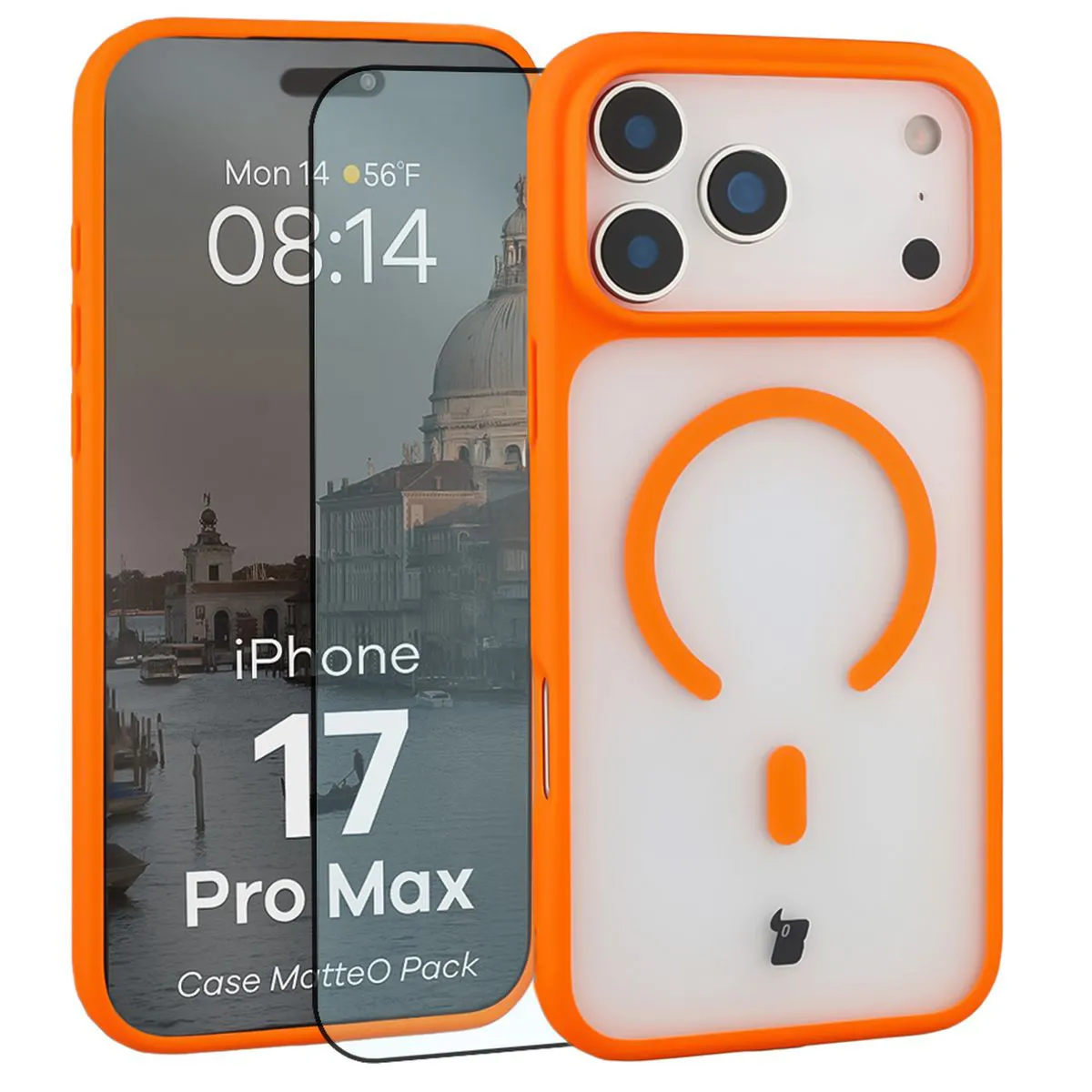 Szkło hartowane Bizon Case MatteO Pack do iPhone 17 Pro Max Pomarańczowy