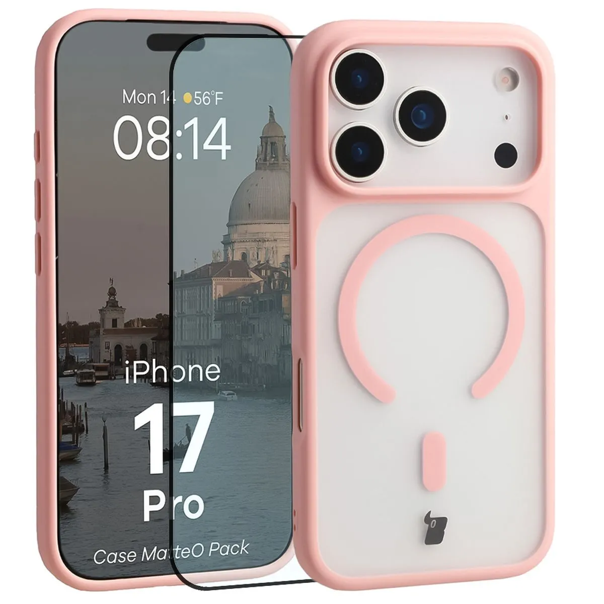 Szkło hartowane Bizon Case MatteO Pack do iPhone 17 Pro Jasnoróżowy