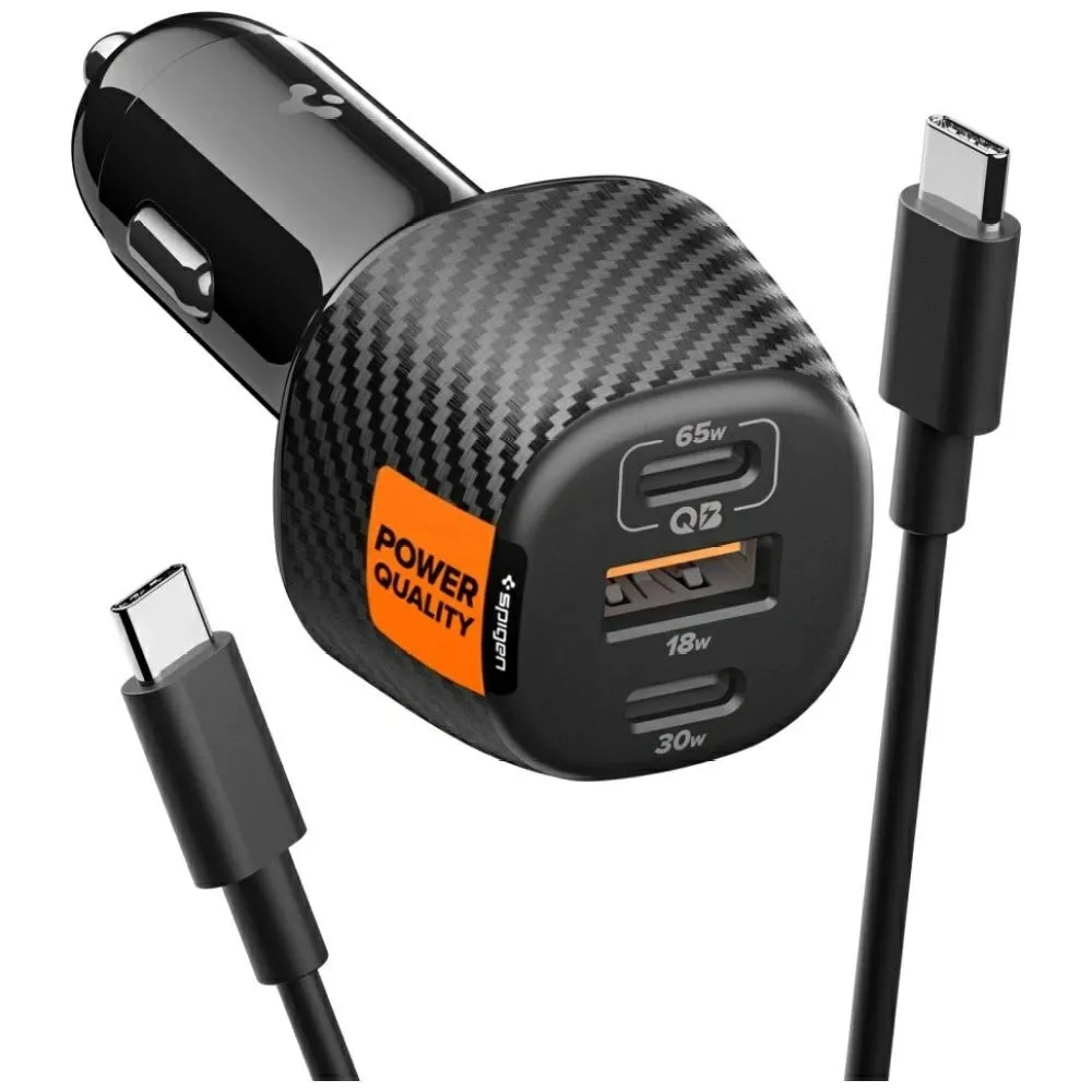 Ładowarka samochodowa Spigen Essential EV1133 2x USB-C USB-A 113W + Kabel USB-C Czarny