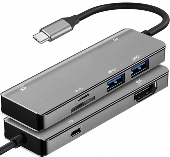 Adapter ART OEM-C16 USB-C do HDMI/USB-C/2xUSB-A/Czytnik Kart