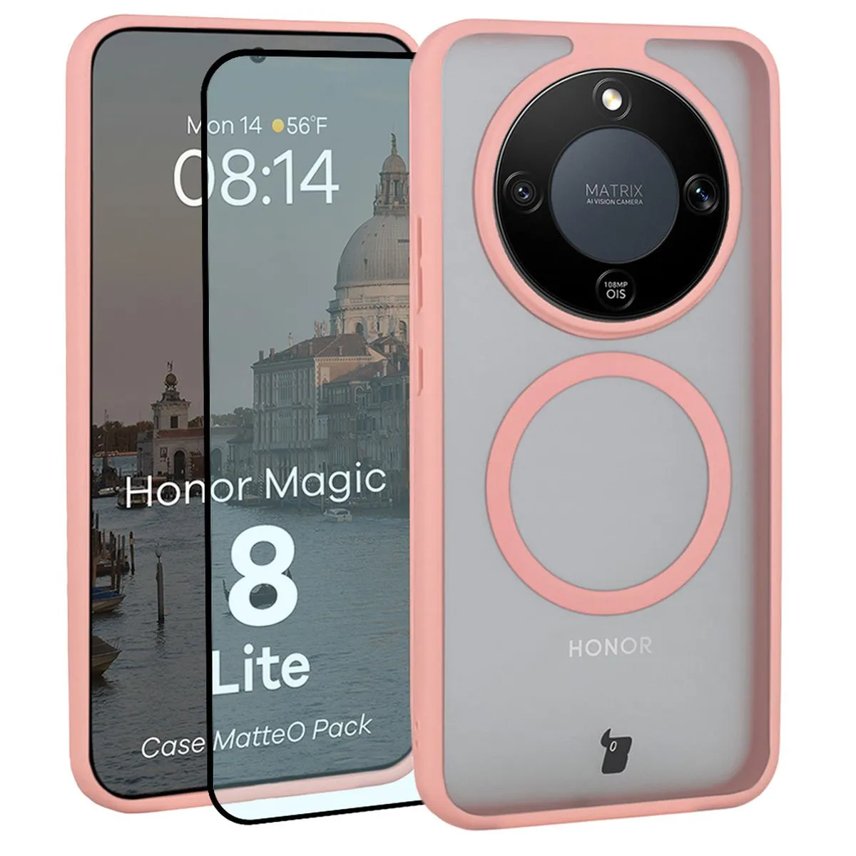 Szkło hartowane Bizon MatteO Pack do Honor Magic8 Lite Jasnoróżowy