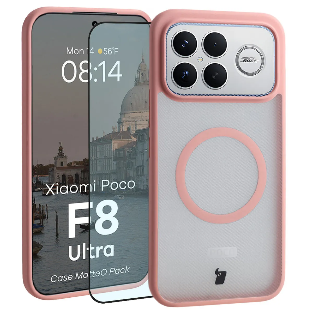 Szkło hartowane Bizon MatteO Pack do POCO F8 Ultra Jasnoróżowy