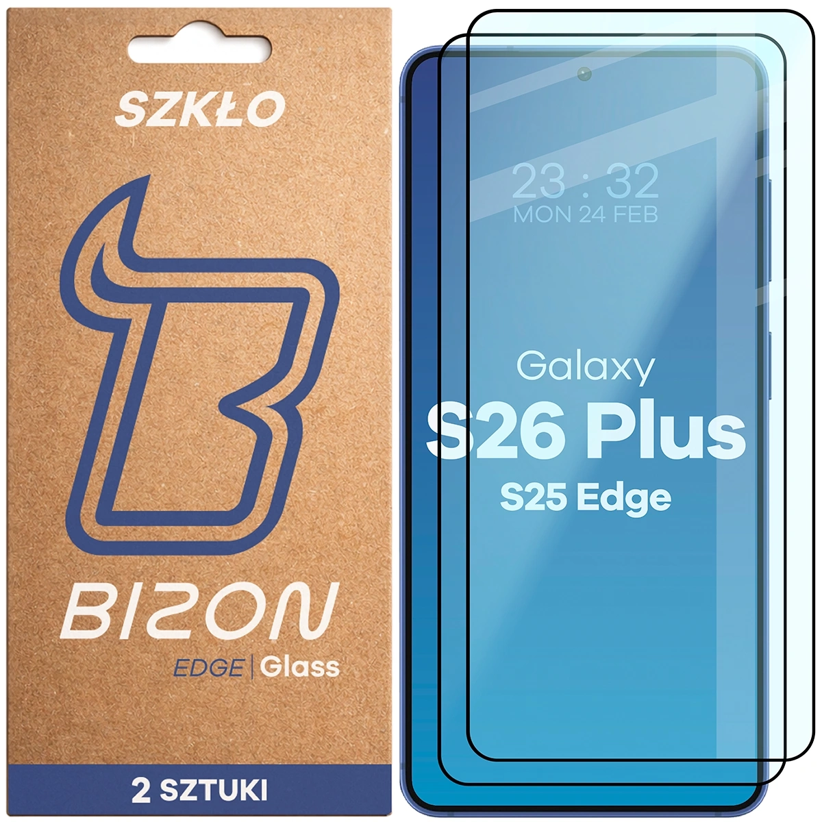 Szkło hartowane Bizon z ramką Glass Edge Duo do Galaxy S26 Plus / S25 Edge, 2 sztuki