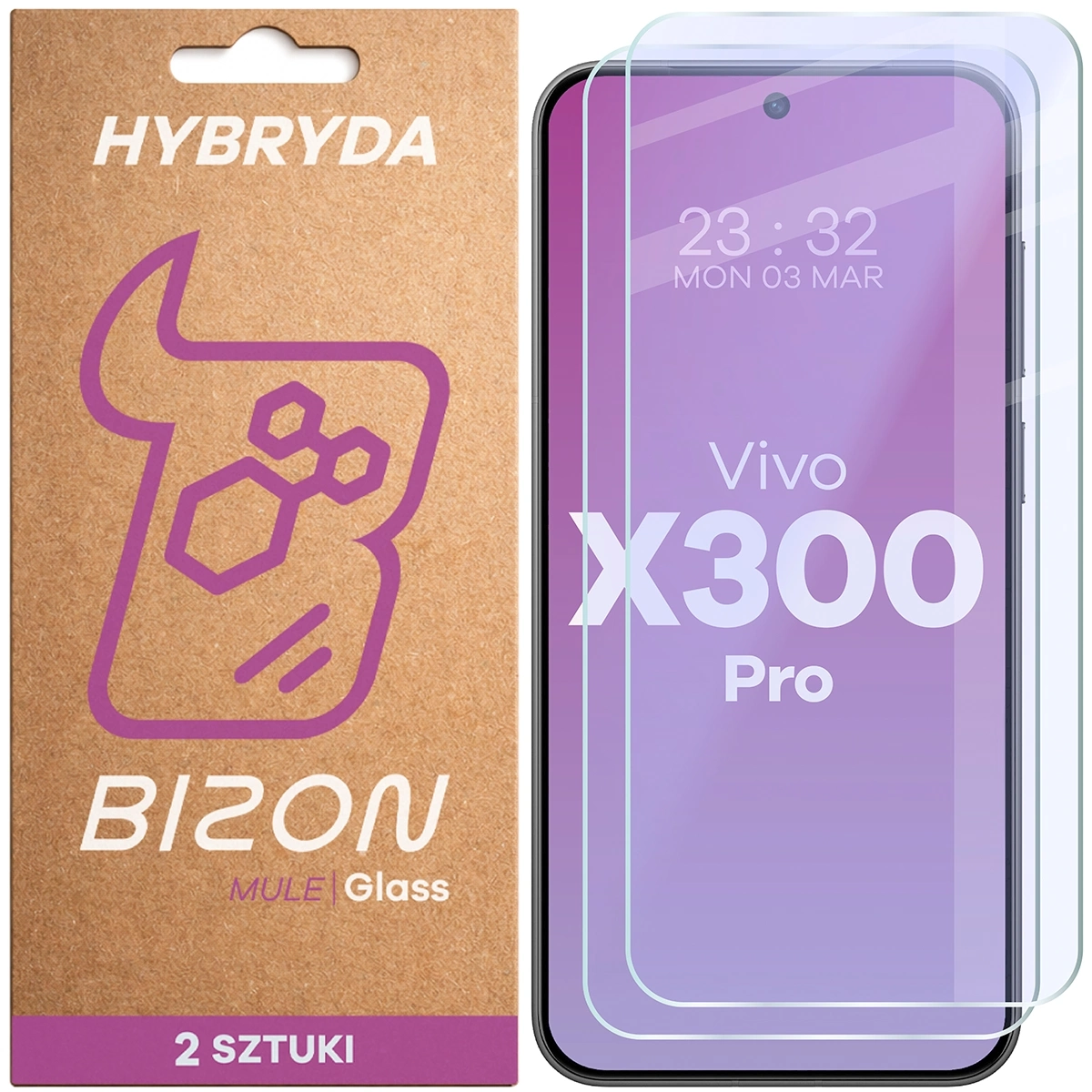 Szkło hybrydowe Bizon elastyczne Glass Mule Duo do Vivo X300 Pro 2 sztuki