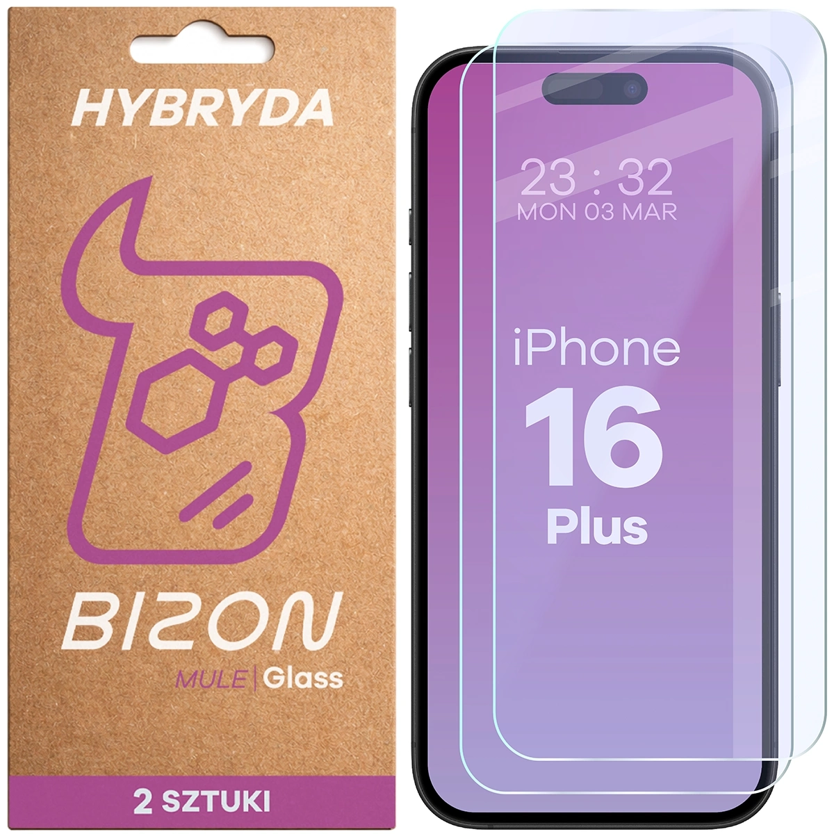 Szkło hybrydowe Bizon elastyczne Glass Mule Duo do Apple 16 Plus 2 sztuki