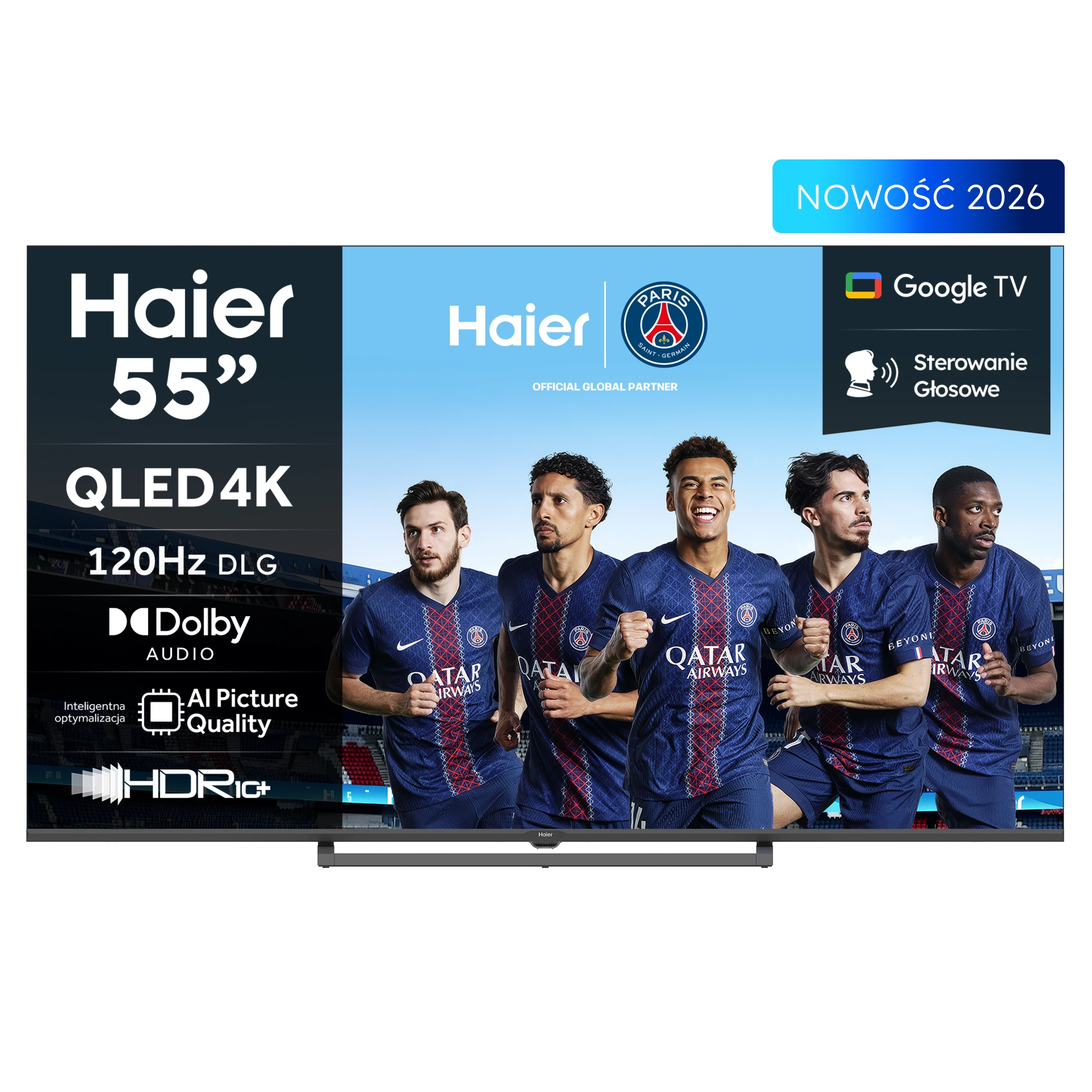 Telewizor Haier H55S80GUX 55" QLED 4K Google TV Funkcje AI Dolby Vision Dolby Audio HDMI 2.1 DVB-T2
