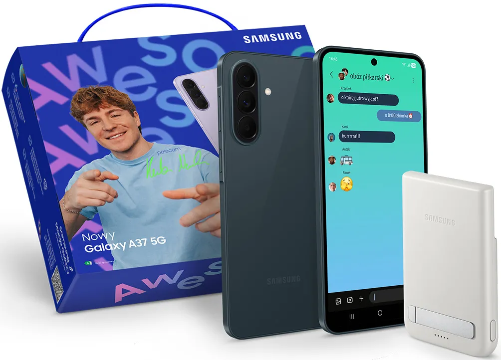 Zestaw smartfon Samsung Galaxy A37 5G 8/256GB 6,7" 120Hz 50Mpix Zielony + Powerbank Samsung Qi2 Magnet 5000mAh + Opakowanie prezentowe