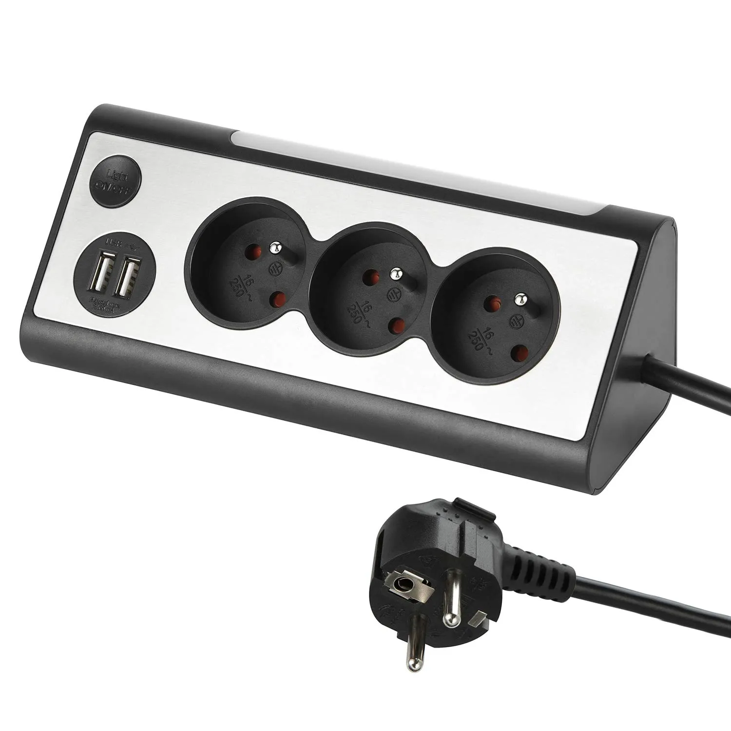 Przedłużacz Duwi POWERDESK 2x USB-A 3 gniazda 1,4m Czarno-srebrny
