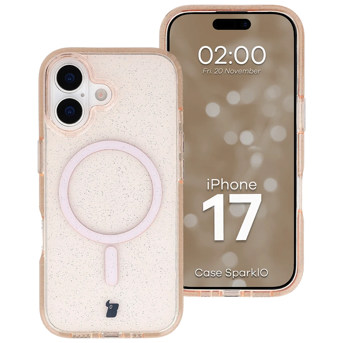 Etui Bizon Case SparklO do iPhone 17 Przezroczysto-Jasnopomarańczowe Z Brokatem
