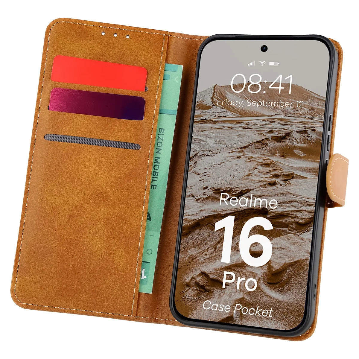 Etui Bizon Case Pocket do Realme 16 Pro 5G Brązowy
