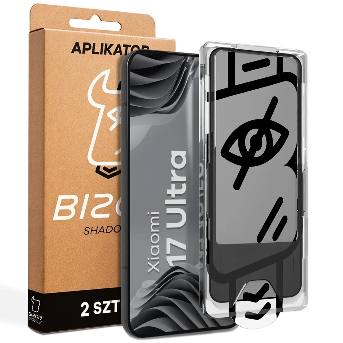 Szkło hartowane Bizon prywatyzujące z ramką montażową Glass Aplikator Shadow do Xiaomi 17 Ultra 2 zestawy