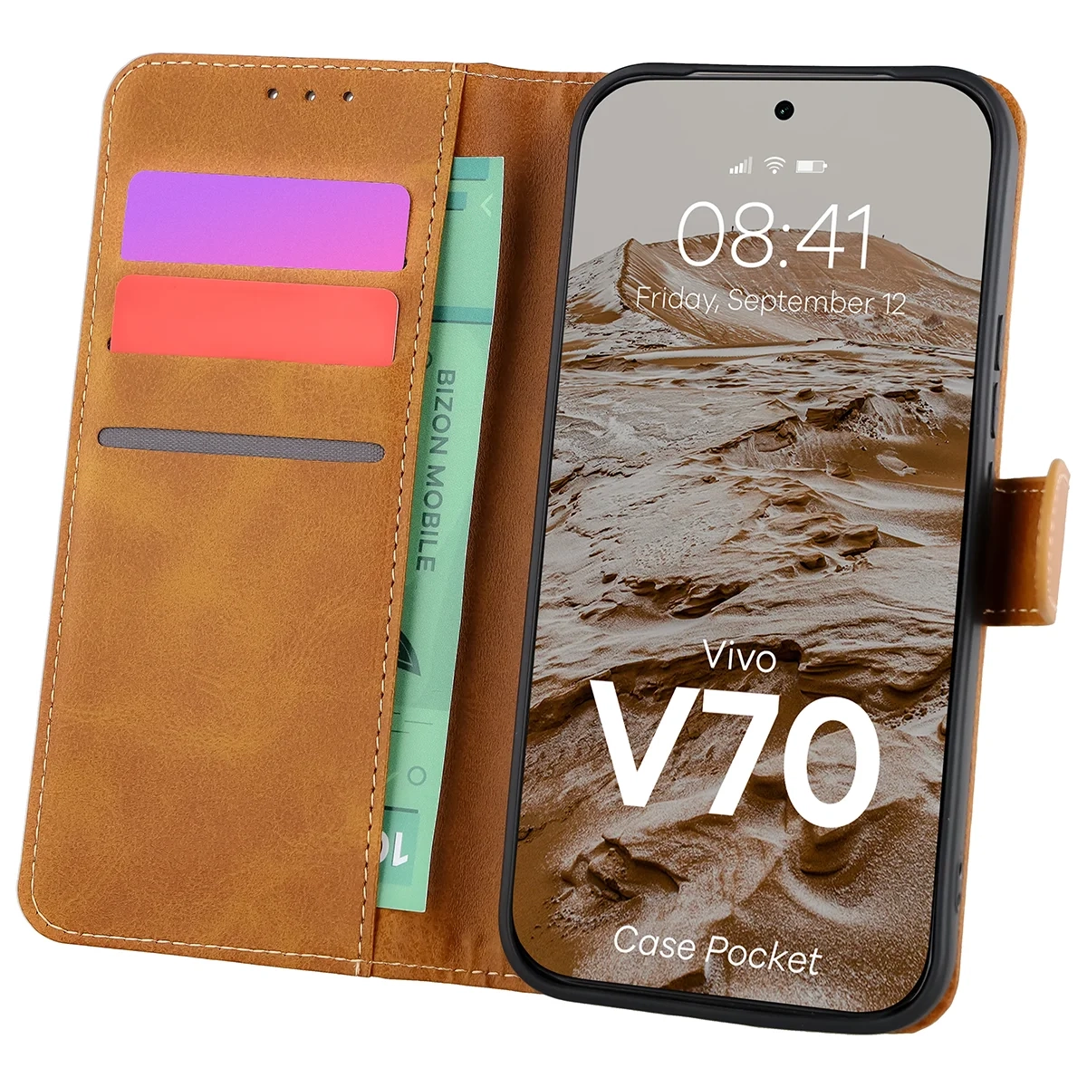 Etui Bizon Case Pocket do Vivo V70 5G Brązowy