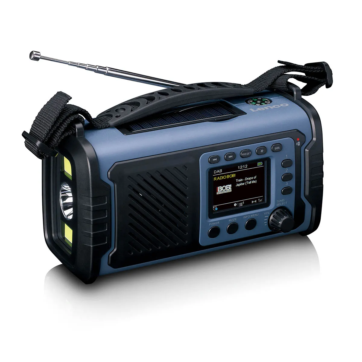 Radioodbiornik Lenco PDR-255BU Ładowanie solarne Na korbkę Latarka Powerbank Radio DAB+ Niebieski