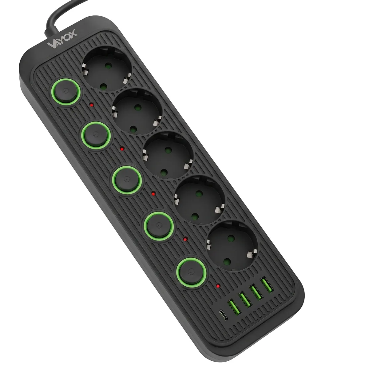 Listwa Vayox VA0473B-3 4x USB-A 1x USB-C 5 gniazd 3m Czarny