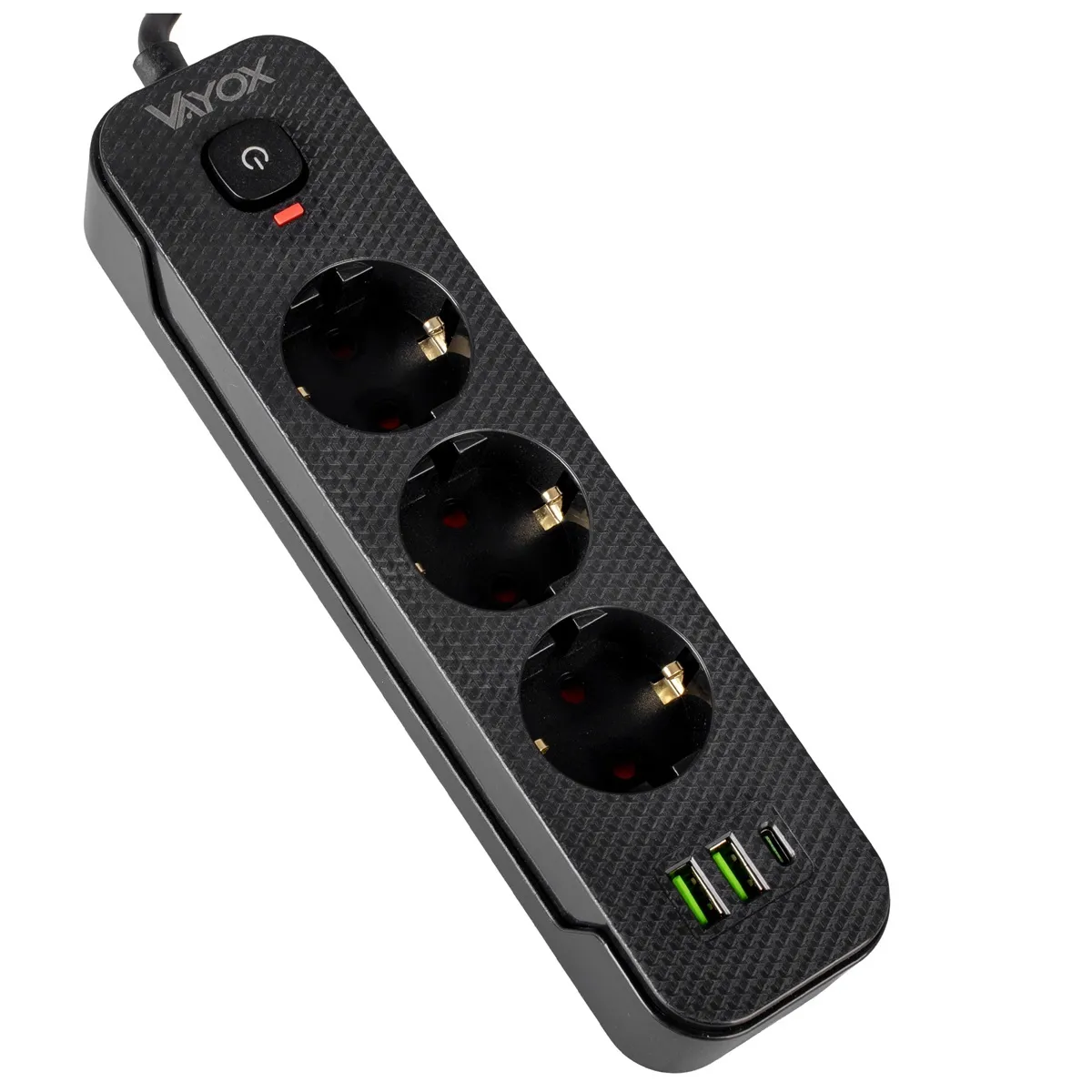 Listwa Vayox VA0467B-1,5 2x USB-A 1x USB-C 3 gniazda 1,5m Czarny