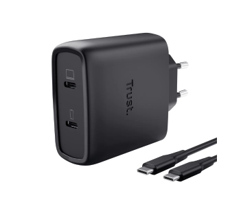 Zasilacz do laptopa Trust GaN 65W z 2 portami USB-C