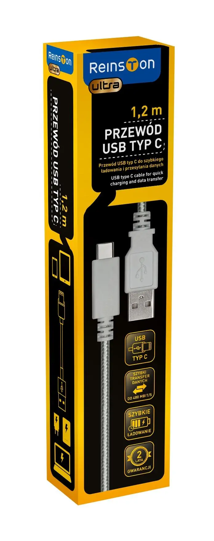 Kabel Reinston EKT15 USB-C 1,2m Srebrny