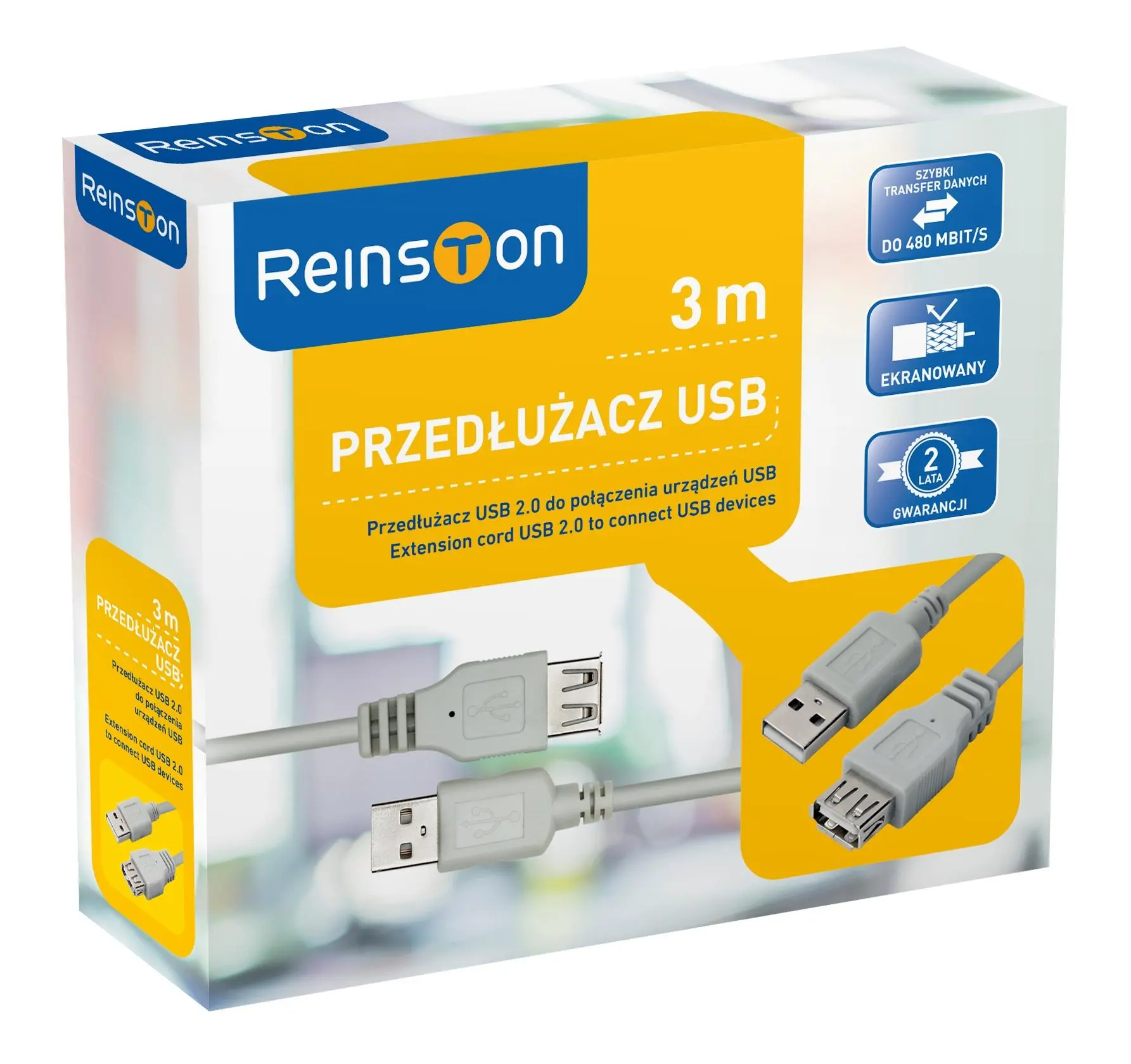 Kabel USB Reinston EKK04 3m Srebrno-szary