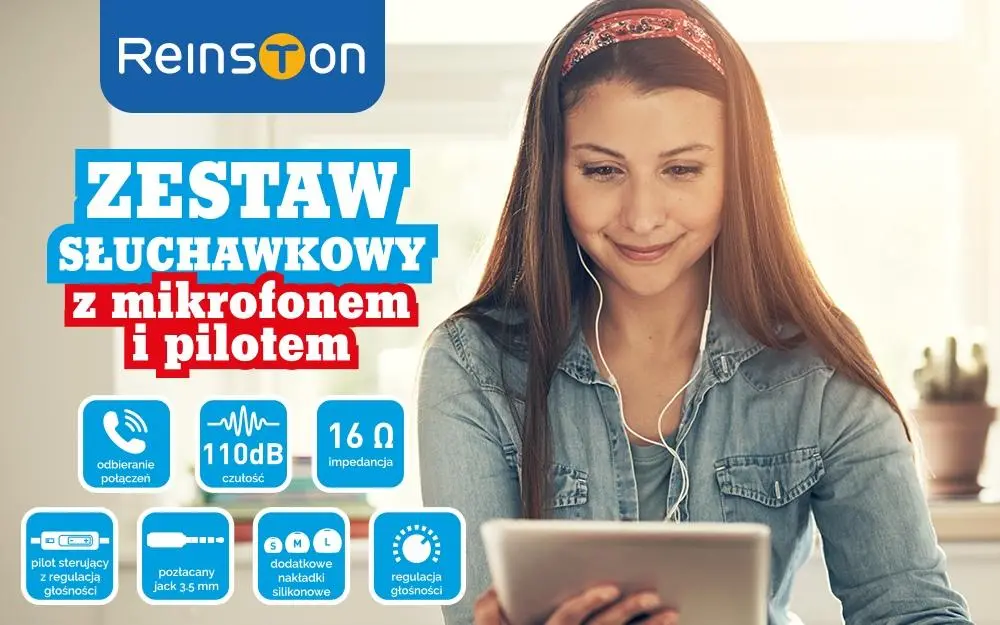 Słuchawki przewodowe Reinston EZS004 Dokanałowe Mikrofon Biały