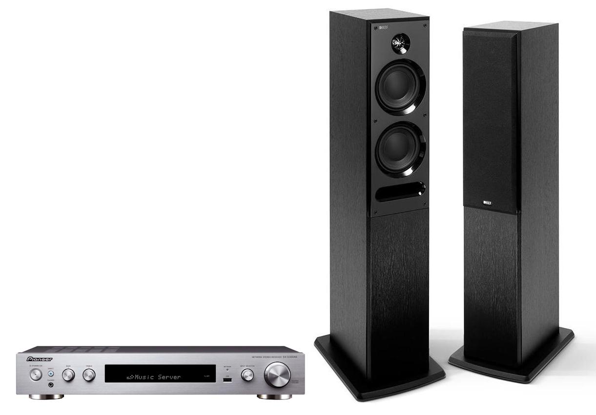 Zestaw stereo Pioneer SX-S30DAB (srebrny), KEF C5 (czarny)