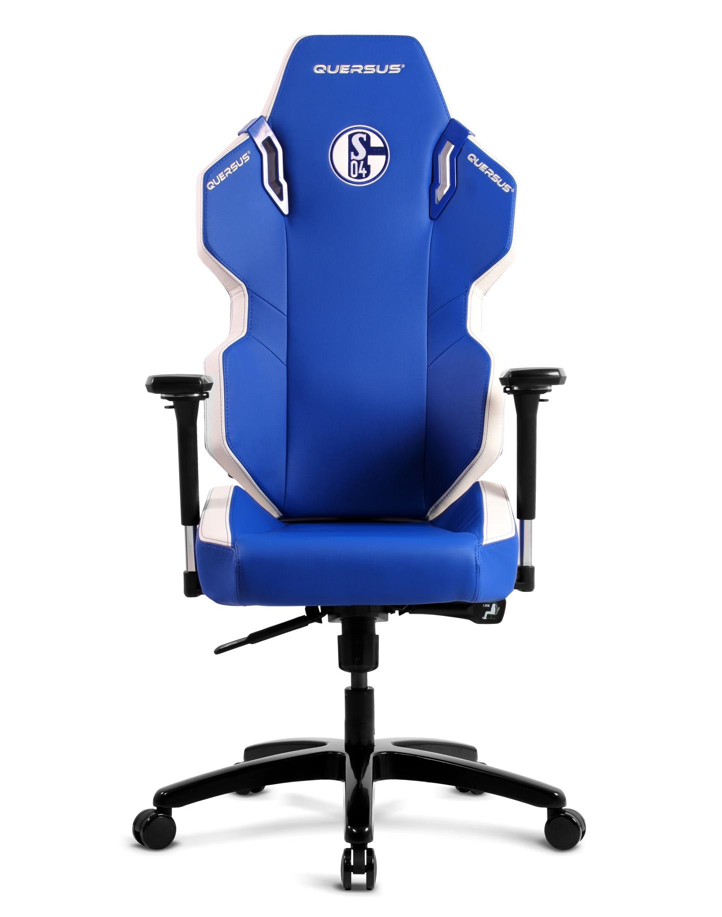 Fotel Quersus E300/SCHALKE  - gamingowy - niebiesko-biały - skóra ECO - do 120kg