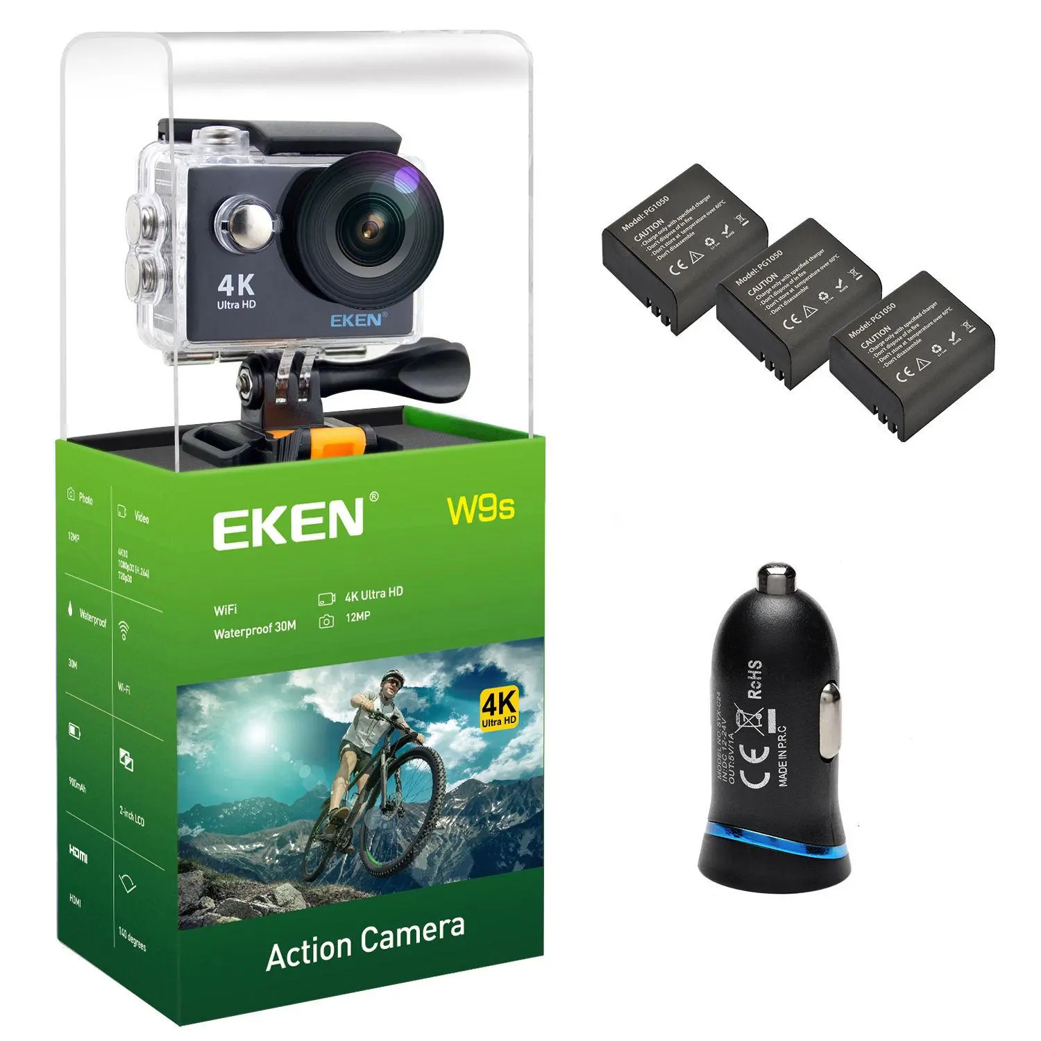 Kamera Eken W9s Czarny zestaw 3 akumulatory