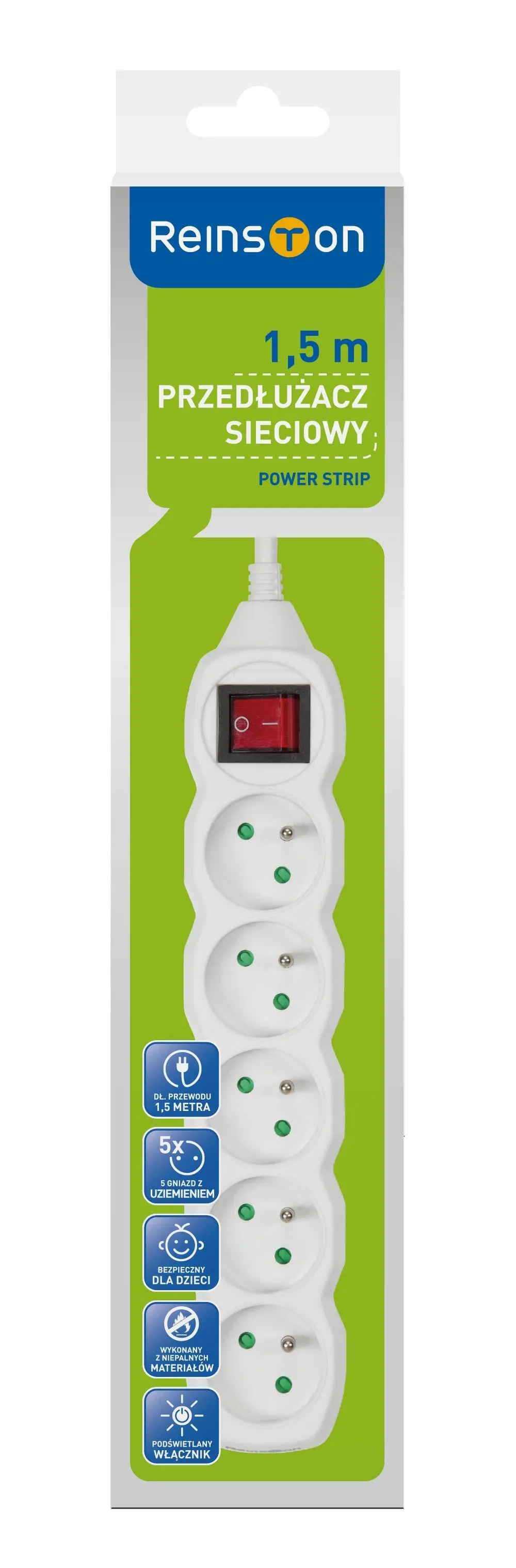 Przedłużacz Reinston EPR007 5 gniazd 1,5m Biały