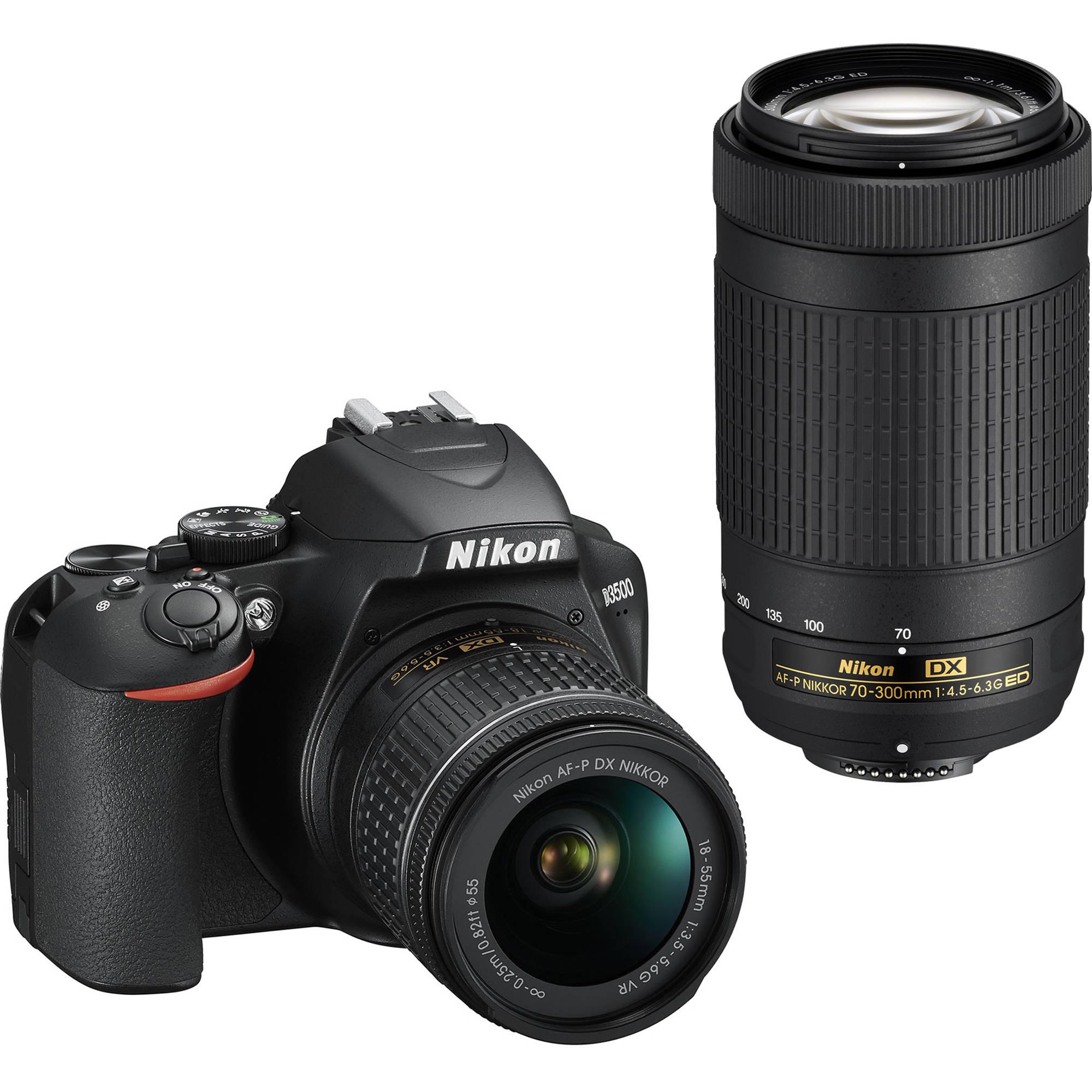 Lustrzanka Nikon D3500 + AF-P DX 18–55 VR + AF-P DX 70–300 VR + karta 16 GB i torba