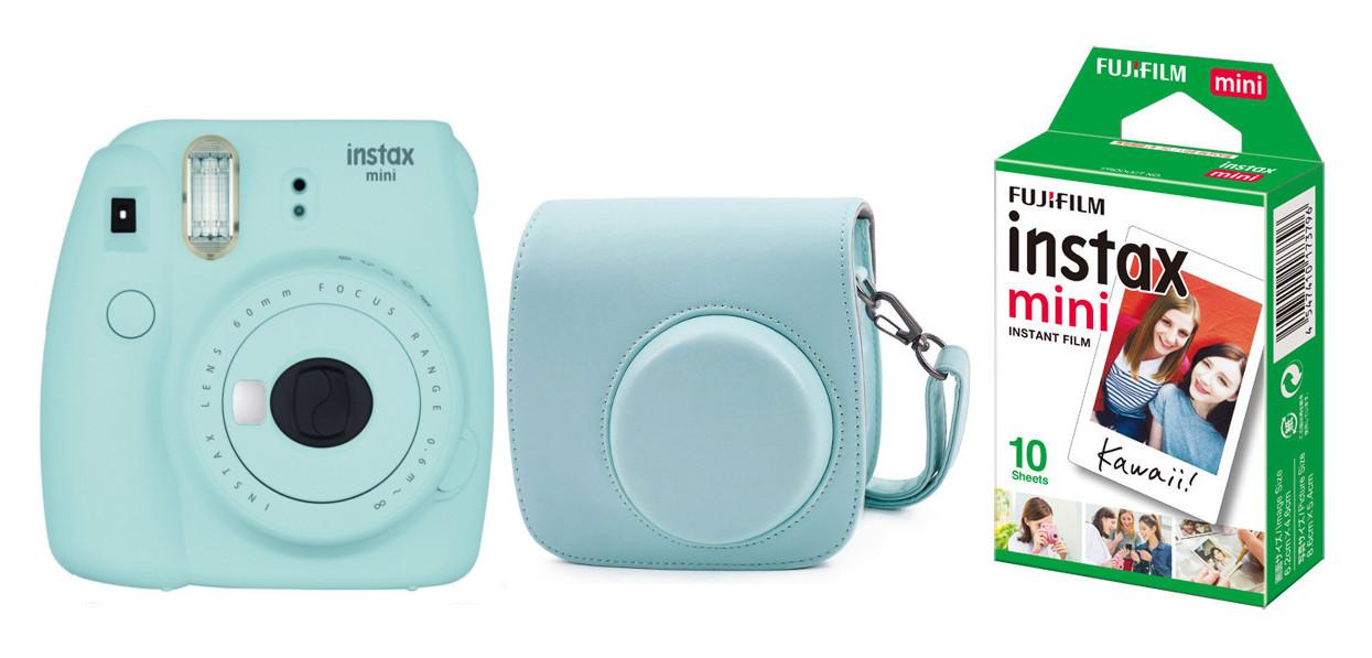 Aparat Fujifilm Instax mini 9 + etui + wkład Instax mini 10 (jasnoniebieski)