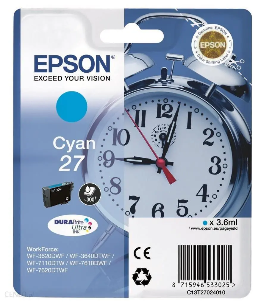 Tusz Epson 27 Durabrite Ultra T2702 Błękitny 3,6 ml